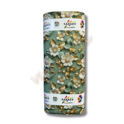 Material Satinat 5D pentru Lenjerii de Pat – Bumbac 100%, 240 cm Latime, 30 ml – Ideal pentru Constructia de Lenjerii de Pat si Decoruri Elegante 01 flori verde
